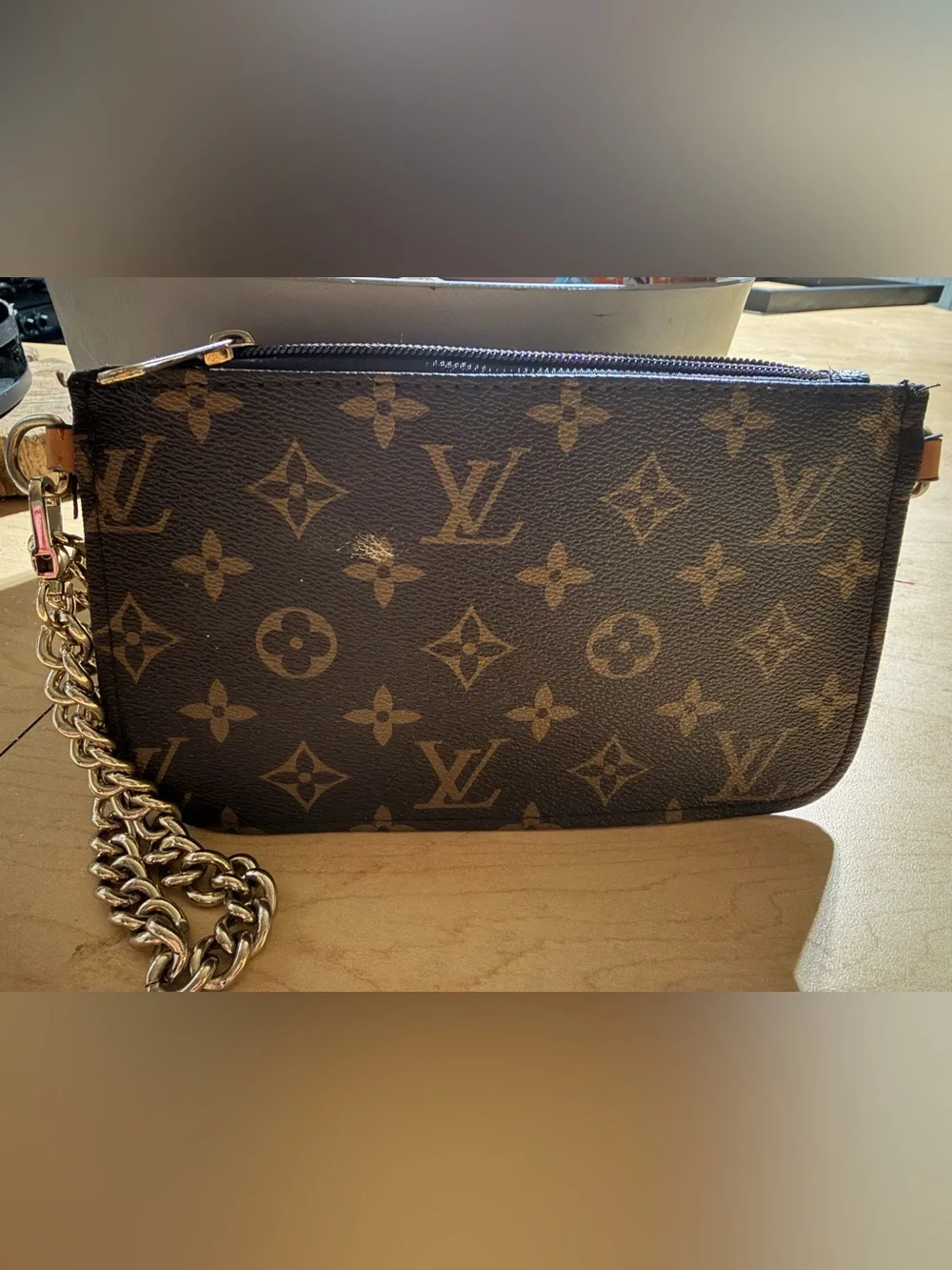 Louis Vuitton Monogram Canvas Chain Wristlet in Brown and Gold